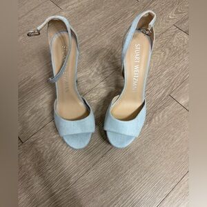 Stuart Weitzman Denim Platform Ankle Strap Heels Size 8.5